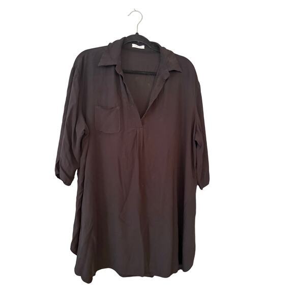 Ekouaer Black Blouse Top Collared XXL Long Line Side Split Lightweight Rayon - Picture 1 of 10